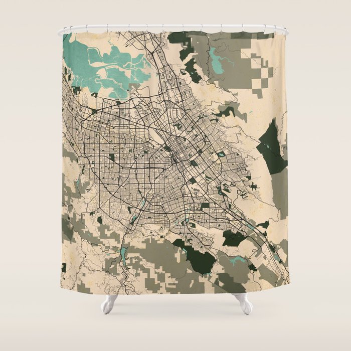San Jose City Map of California, USA - Vintage Shower Curtain Gallery Image 1