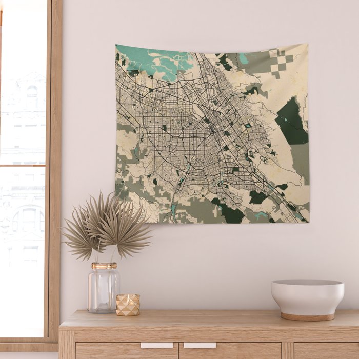San Jose City Map of California, USA - Vintage Wall Tapestry Gallery Image 2