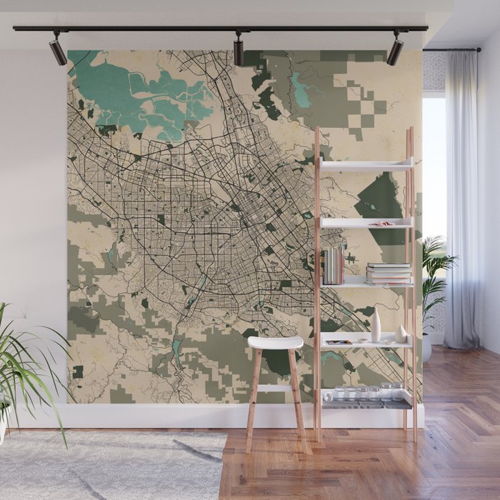 San Jose City Map of California, USA - Vintage Wall Mural Gallery Image 1