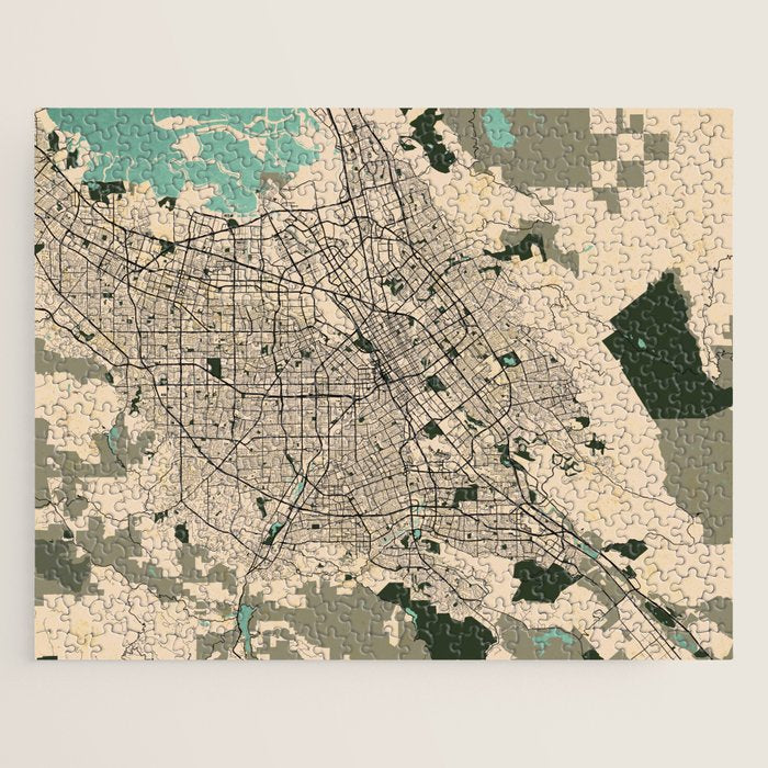 San Jose City Map of California, USA - Vintage Jigsaw Puzzle Gallery Image 1