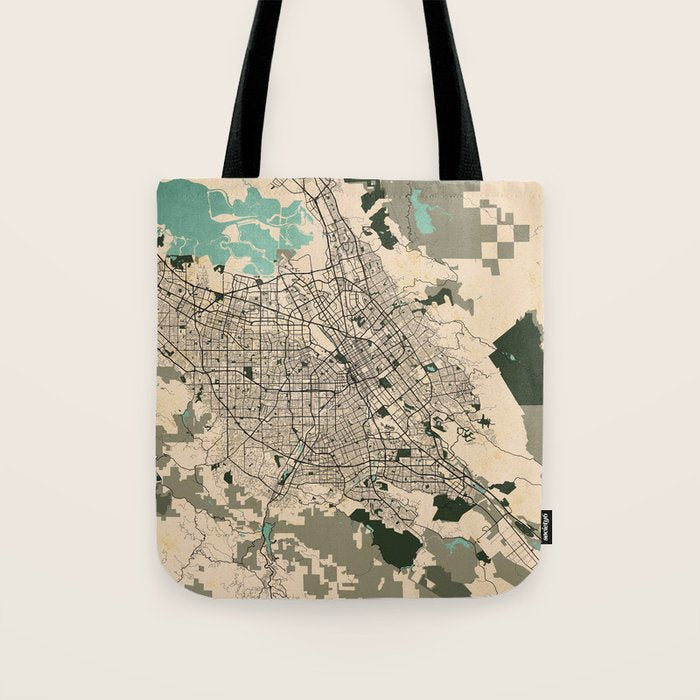 San Jose City Map of California, USA - Vintage Tote Bag Gallery Image 1