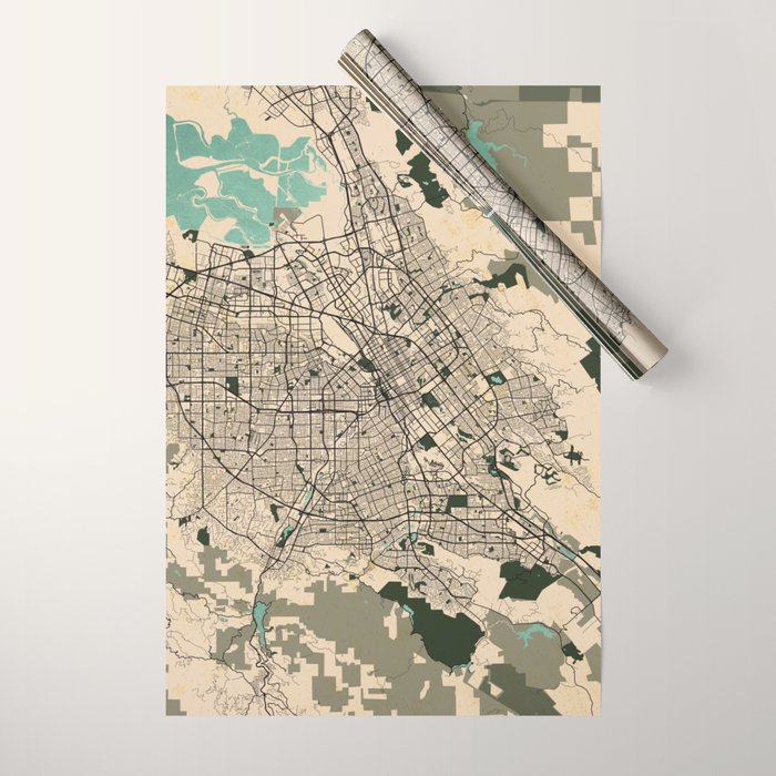 San Jose City Map of California, USA - Vintage Wrapping Paper Gallery Image 1
