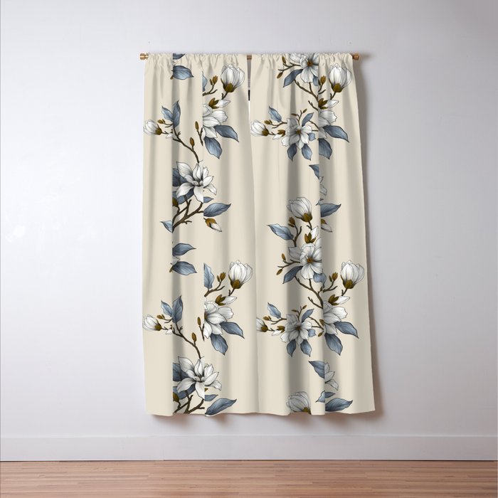 Elegant branch of white magnolia Window Curtain Gallery Image 3