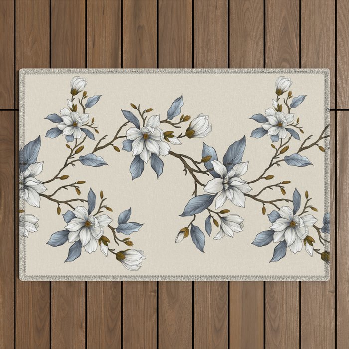 Elegant branch of white magnolia Outdoor Rug Gallery Image 1