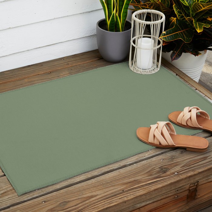 LAUREL TREE SOLID COLOR Plain Muted Green Shade Outdoor Rug Gallery Image 2