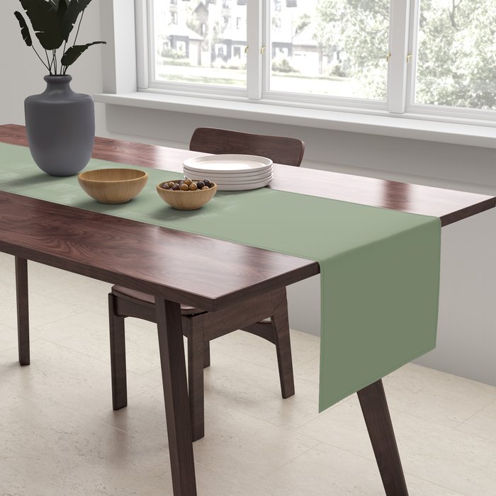 LAUREL TREE SOLID COLOR Plain Muted Green Shade Table Runner Gallery Image 2