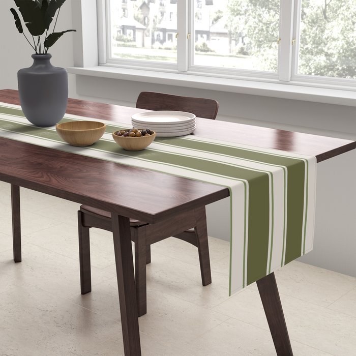 Olive Green Striped - Cozy Heirloom Table Runner Gallery Image 2