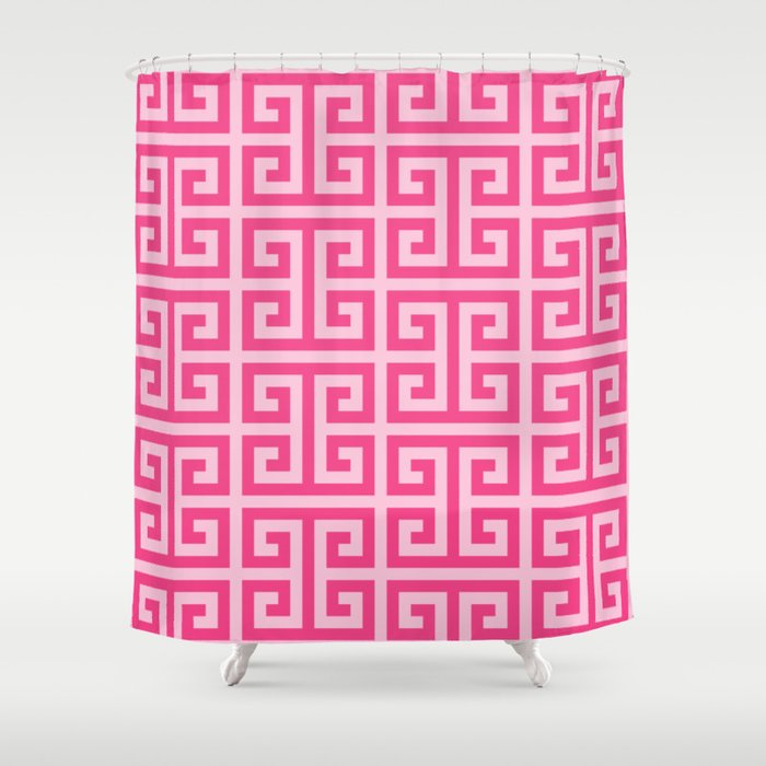 Girly Pink Large Greek Key Pattern Comforters Shower Curtain Gallery Image 1