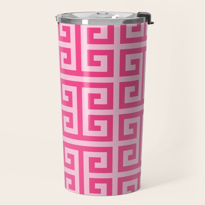 Girly Pink Large Greek Key Pattern Comforters Travel Mug Gallery Image 2
