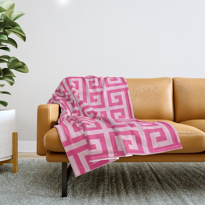 Girly Pink Large Greek Key Pattern Comforters Throw Blanket Gallery Image 1