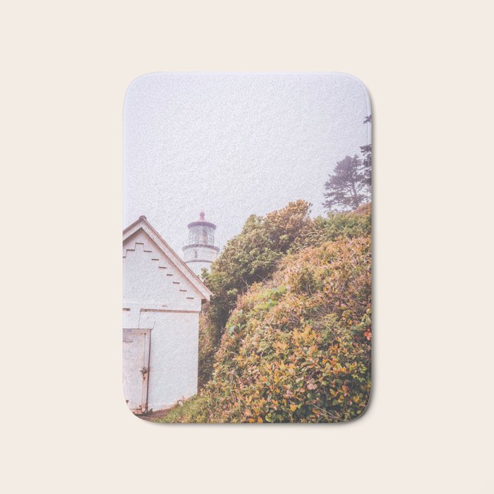 Lighthouse in the Fog | Heceta Head Oregon | Travel Photography in the PNW Bath Mat Gallery Image 1