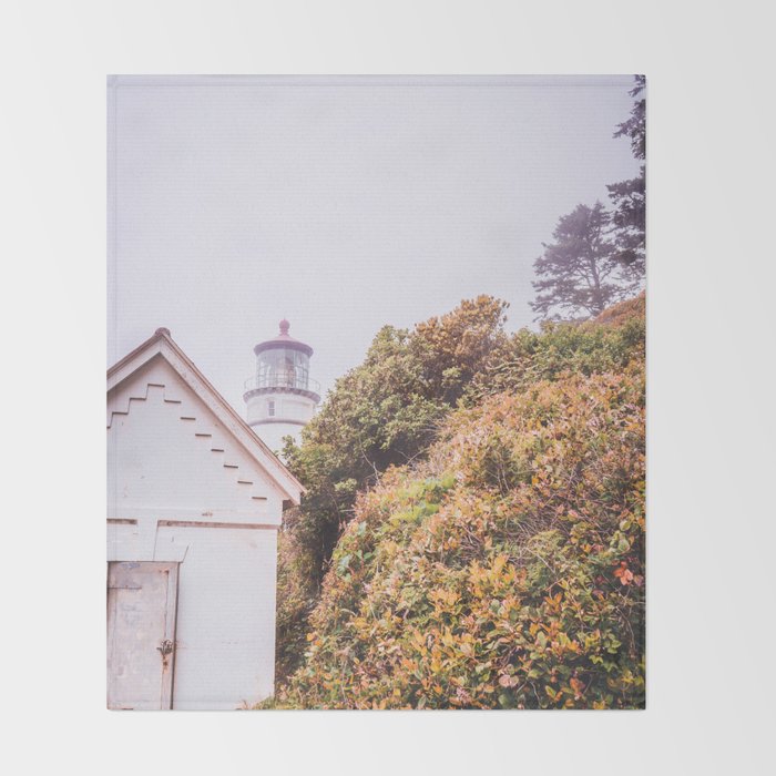 Lighthouse in the Fog | Heceta Head Oregon | Travel Photography in the PNW Throw Blanket Gallery Image 2