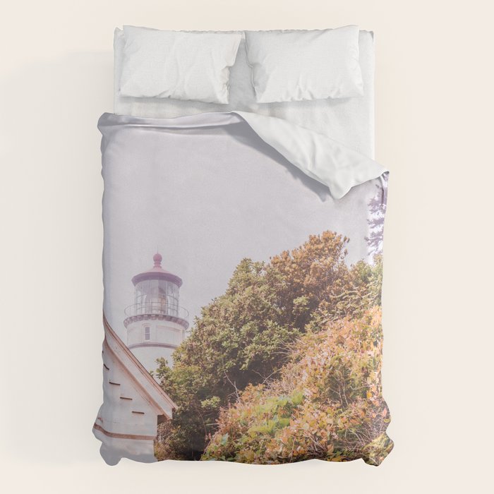 Lighthouse in the Fog | Heceta Head Oregon | Travel Photography in the PNW Duvet Cover Gallery Image 1