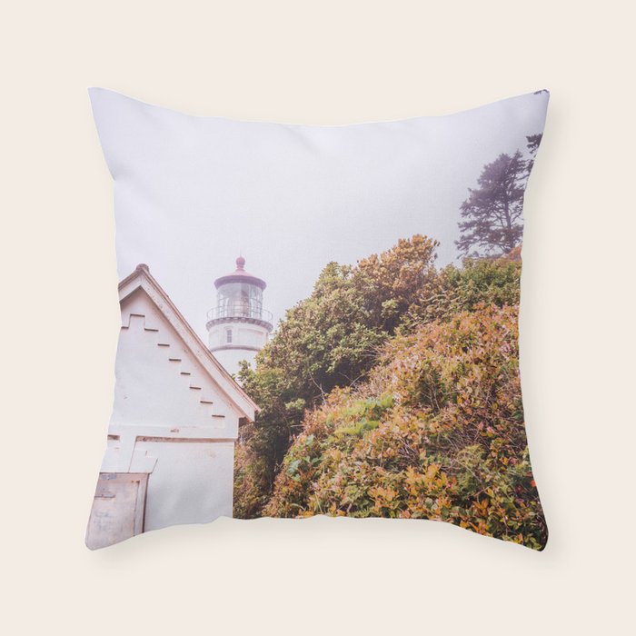 Lighthouse in the Fog | Heceta Head Oregon | Travel Photography in the PNW Throw Pillow Gallery Image 6