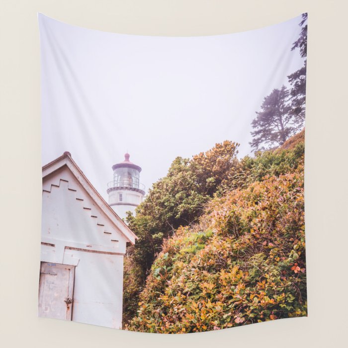 Lighthouse in the Fog | Heceta Head Oregon | Travel Photography in the PNW Wall Tapestry Gallery Image 1