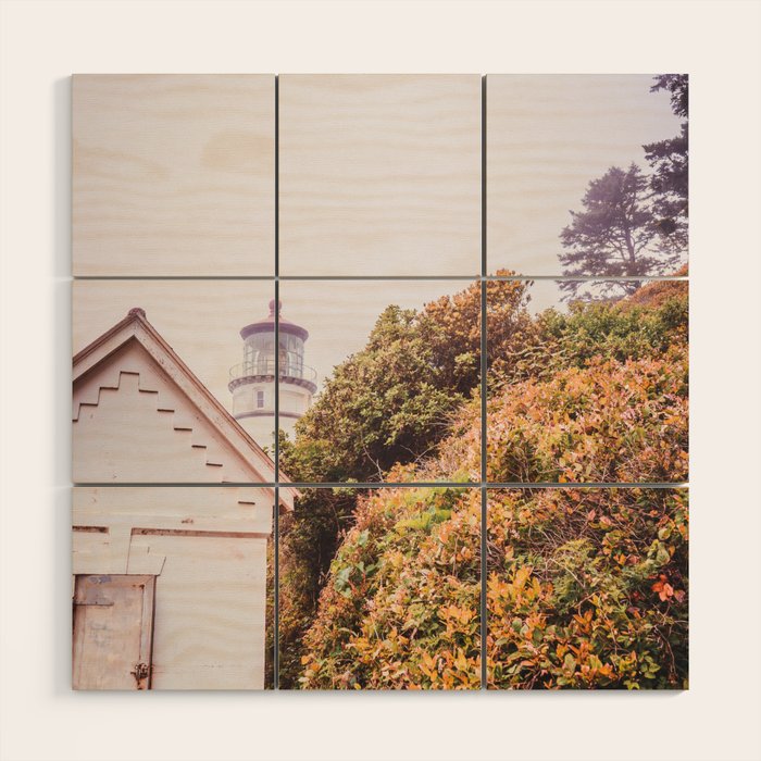 Lighthouse in the Fog | Heceta Head Oregon | Travel Photography in the PNW Wood Wall Art Gallery Image 1