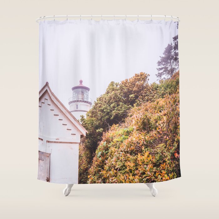 Lighthouse in the Fog | Heceta Head Oregon | Travel Photography in the PNW Shower Curtain Gallery Image 1