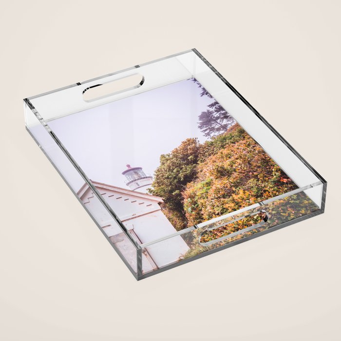 Lighthouse in the Fog | Heceta Head Oregon | Travel Photography in the PNW Acrylic Tray Gallery Image 1