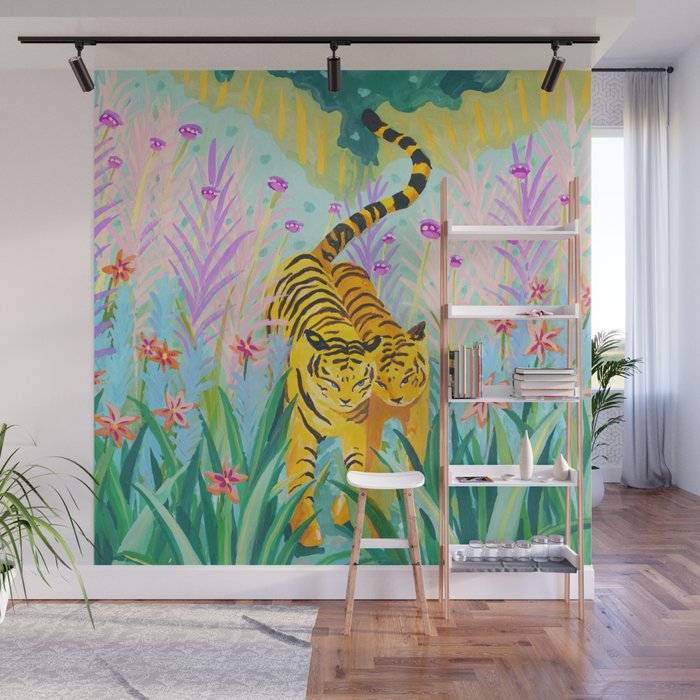 Tigers in Garden Wall Mural Gallery Image 1