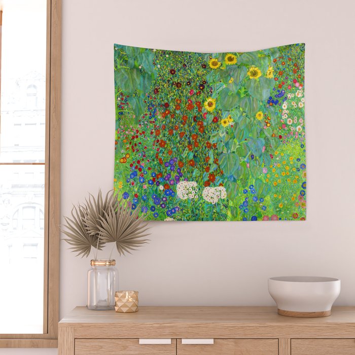 Gustav Klimt Flower Garden Wall Tapestry Gallery Image 2
