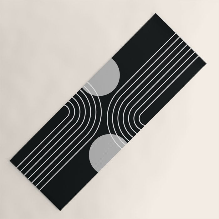 Mid Century Modern Geometric 109 in Black and White (Rainbow and Sun Abstraction) Yoga Mat Gallery Image 1