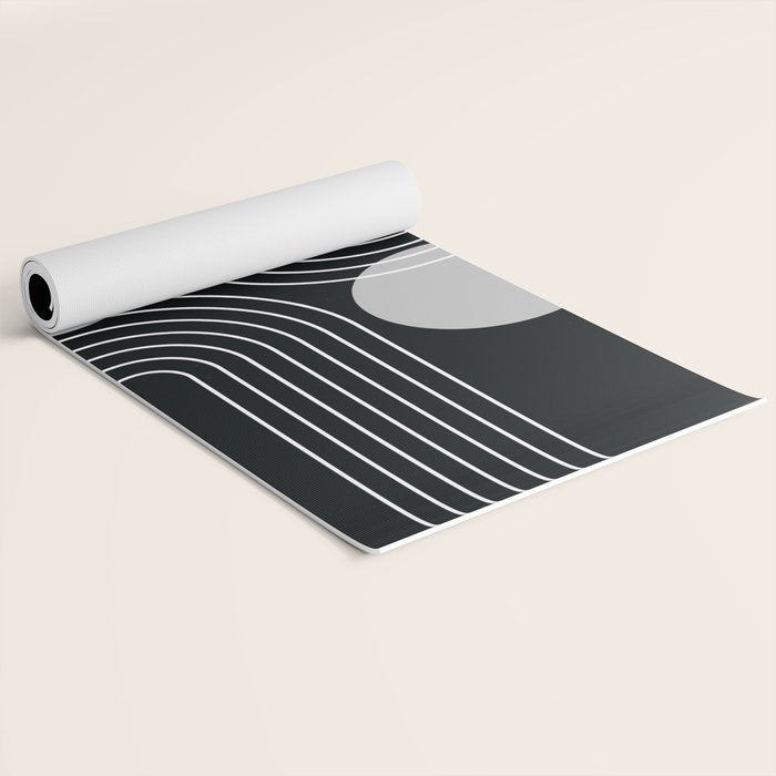 Mid Century Modern Geometric 109 in Black and White (Rainbow and Sun Abstraction) Yoga Mat Gallery Image 2