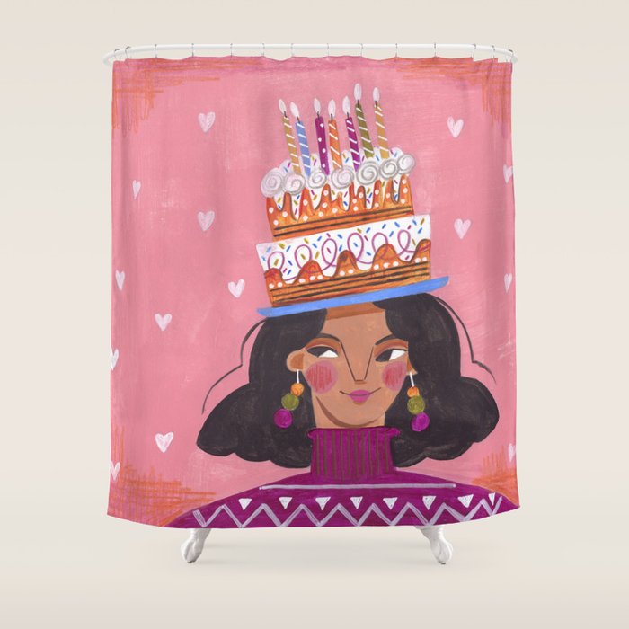 Woman with cake Shower Curtain Gallery Image 1