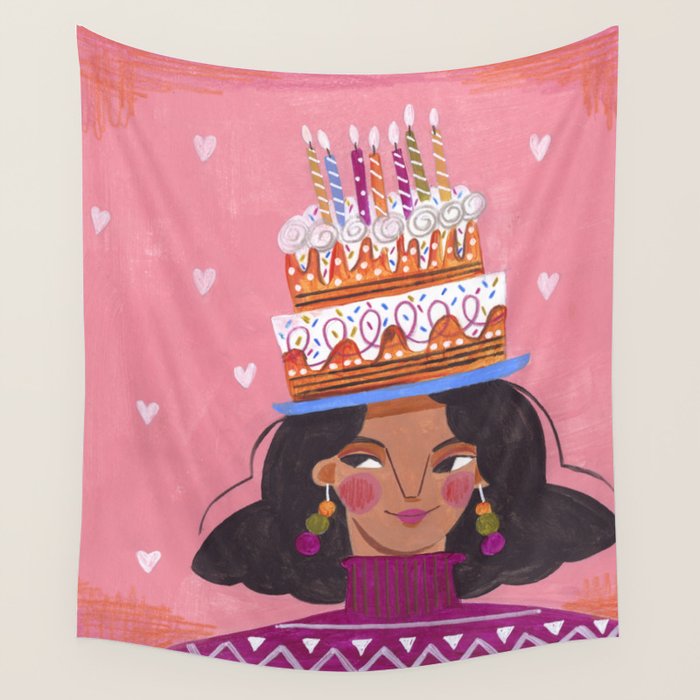Woman with cake Wall Tapestry Gallery Image 1