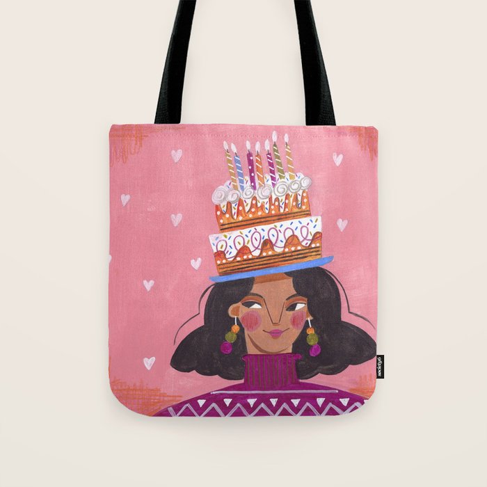 Woman with cake Tote Bag Gallery Image 1