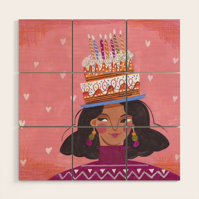 Woman with cake Wood Wall Art Gallery Image 1