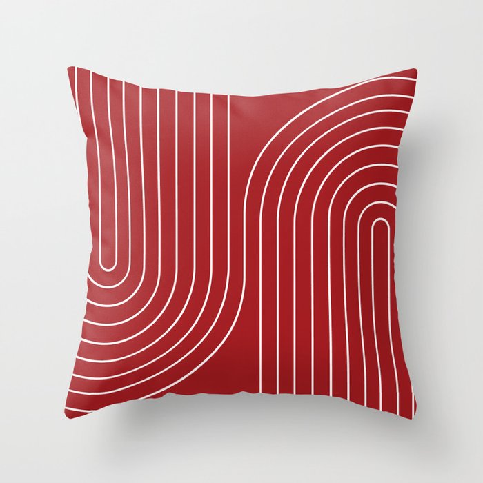 Minimal Line Curvature LXXX Ruby Red Mid Century Modern Arch Abstract Throw Pillow Gallery Image 1
