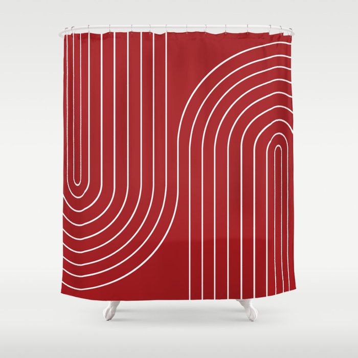 Minimal Line Curvature LXXX Ruby Red Mid Century Modern Arch Abstract Shower Curtain Gallery Image 1