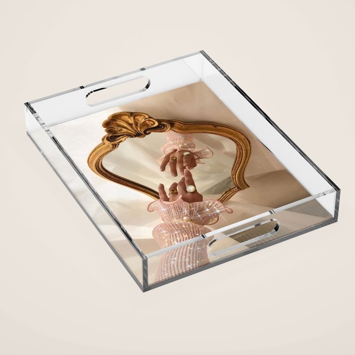 AESTHETICS | Parisian | collage | vintage | retro | pink | pastel | 70s | France | fashion | beige Acrylic Tray Gallery Image 1
