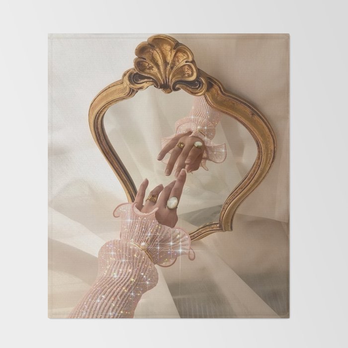 AESTHETICS | Parisian | collage | vintage | retro | pink | pastel | 70s | France | fashion | beige Throw Blanket Gallery Image 2