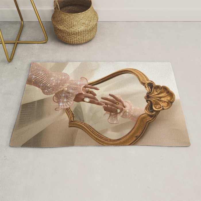 AESTHETICS | Parisian | collage | vintage | retro | pink | pastel | 70s | France | fashion | beige Rug Gallery Image 1