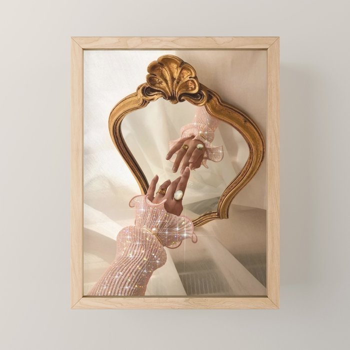 AESTHETICS | Parisian | collage | vintage | retro | pink | pastel | 70s | France | fashion | beige Mini Art Print Gallery Image 1