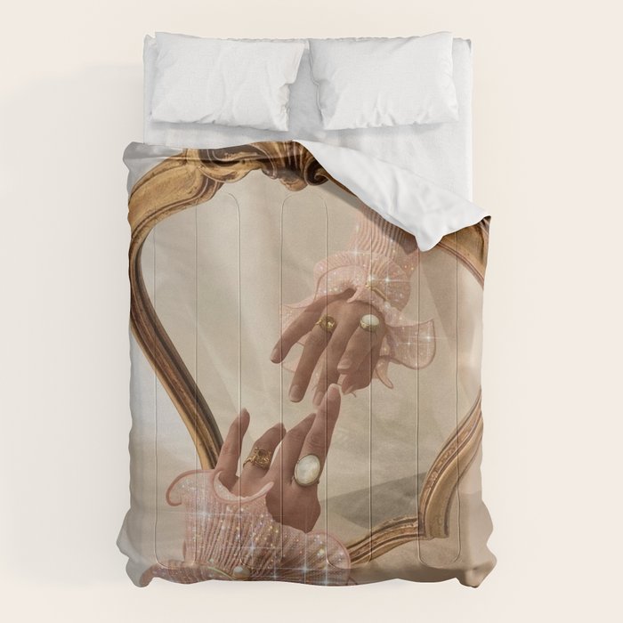 AESTHETICS | Parisian | collage | vintage | retro | pink | pastel | 70s | France | fashion | beige Comforter Gallery Image 6
