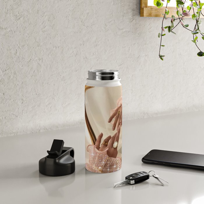 AESTHETICS | Parisian | collage | vintage | retro | pink | pastel | 70s | France | fashion | beige Water Bottle Gallery Image 4