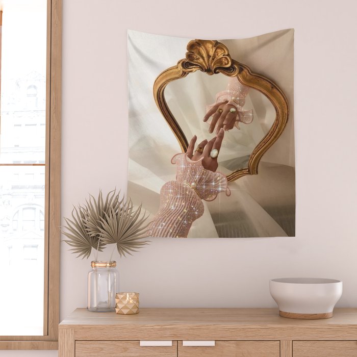 AESTHETICS | Parisian | collage | vintage | retro | pink | pastel | 70s | France | fashion | beige Wall Tapestry Gallery Image 2