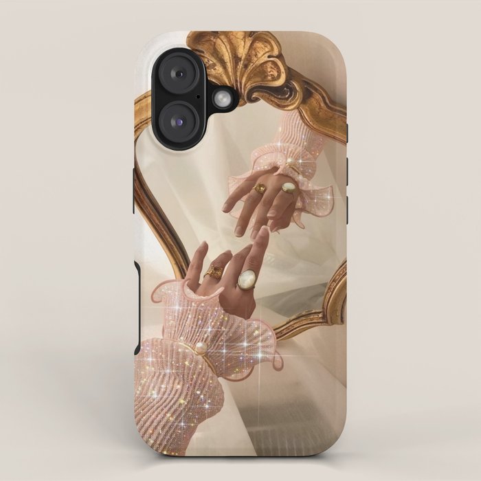 AESTHETICS | Parisian | collage | vintage | retro | pink | pastel | 70s | France | fashion | beige iPhone Case Gallery Image 1