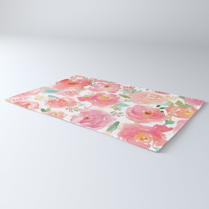 Pink Peonies Watercolor Pattern Rug Gallery Image 3