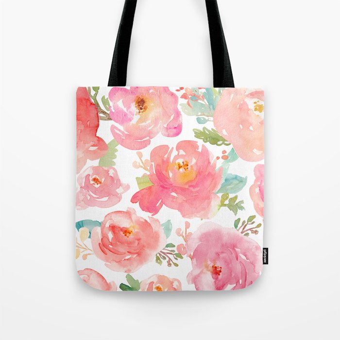 Pink Peonies Watercolor Pattern Tote Bag Gallery Image 1