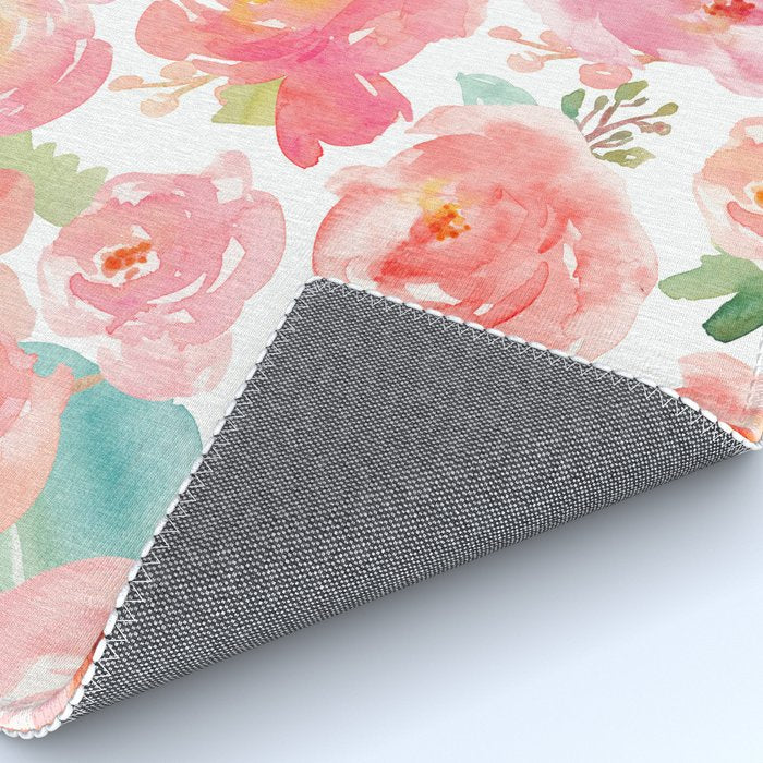 Pink Peonies Watercolor Pattern Rug Gallery Image 4