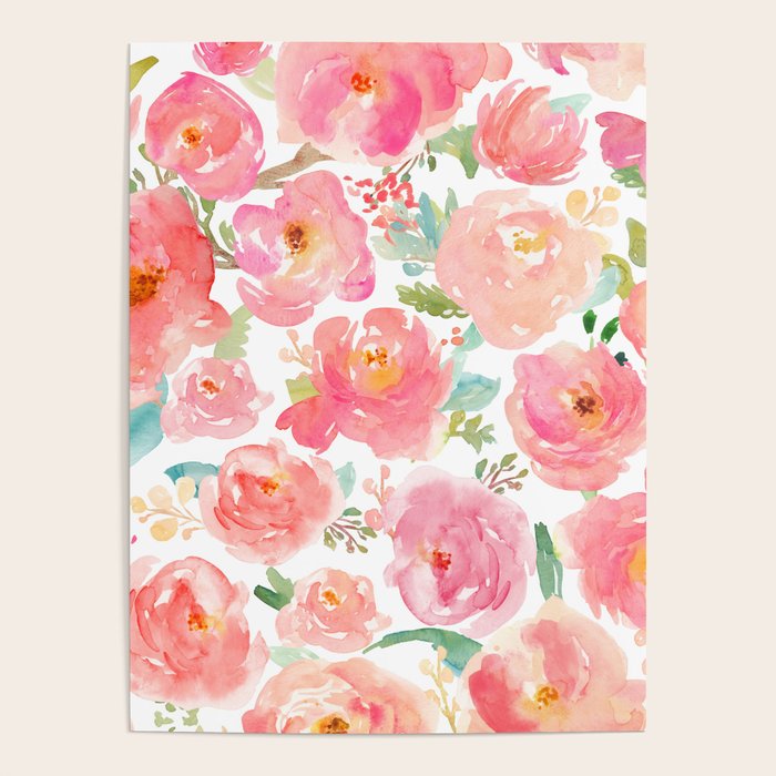 Pink Peonies Watercolor Pattern Poster Gallery Image 4