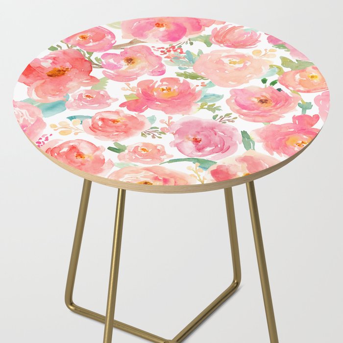 Pink Peonies Watercolor Pattern Side Table Gallery Image 2