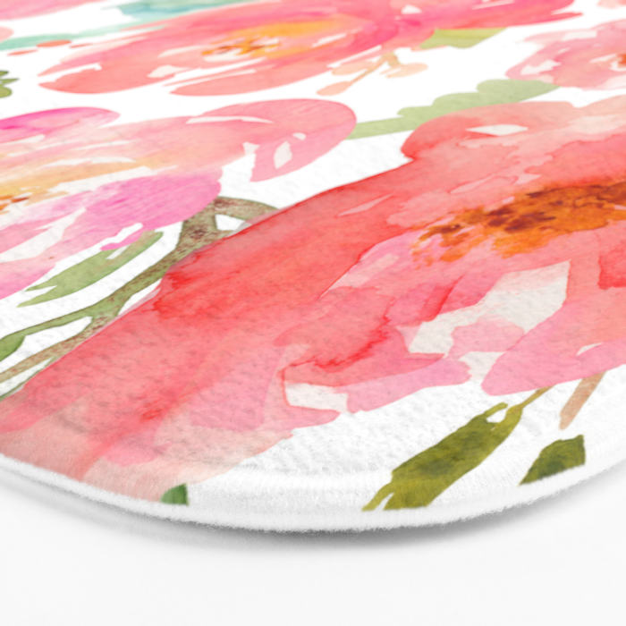 Pink Peonies Watercolor Pattern Bath Mat Gallery Image 3