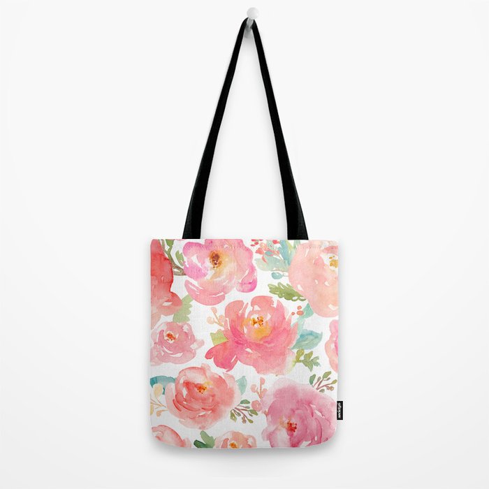 Pink Peonies Watercolor Pattern Tote Bag Gallery Image 2