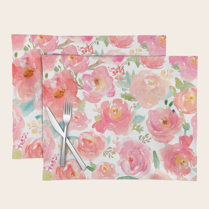 Pink Peonies Watercolor Pattern Placemat Gallery Image 1