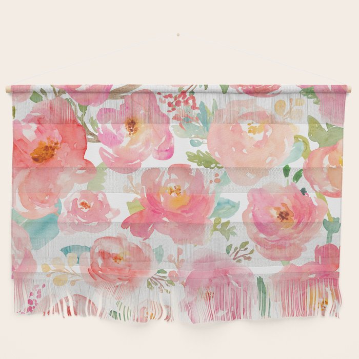 Pink Peonies Watercolor Pattern Wall Hanging Gallery Image 1
