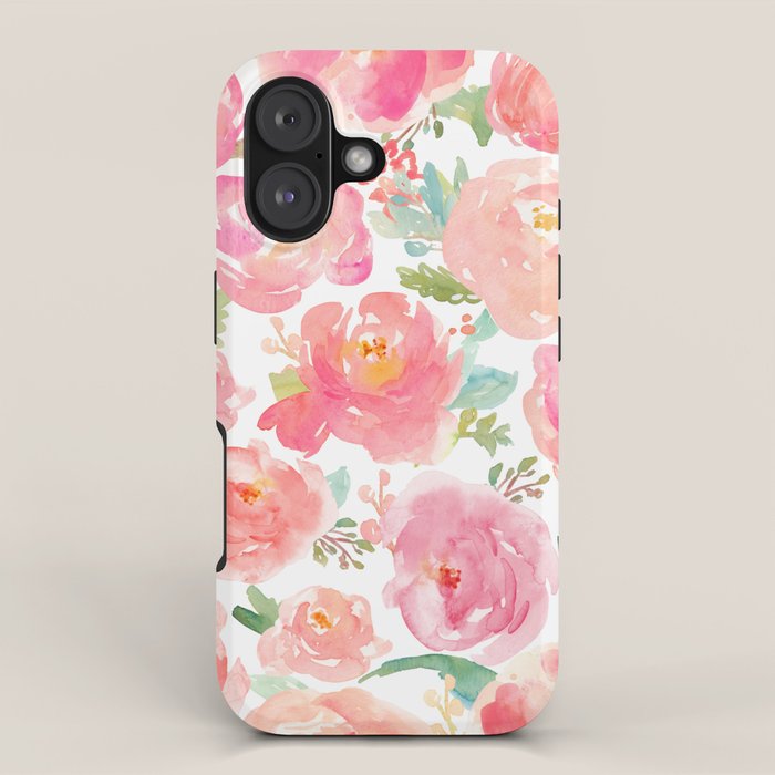 Pink Peonies Watercolor Pattern iPhone Case Gallery Image 1